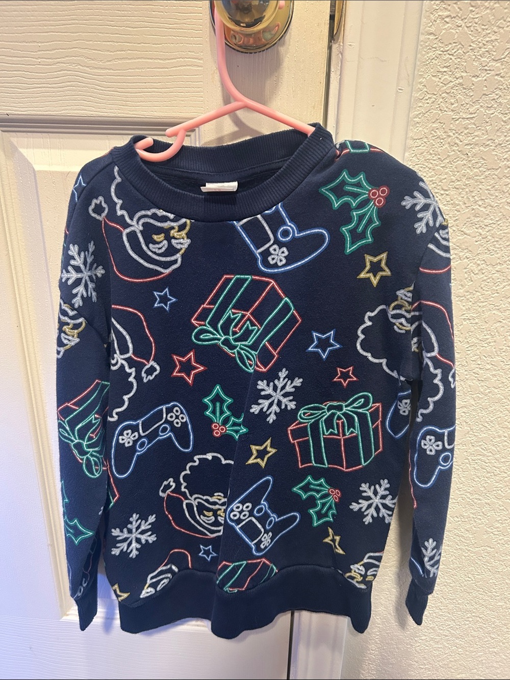 Holiday Time Navy Kids Plush Holiday Graphic Sweater